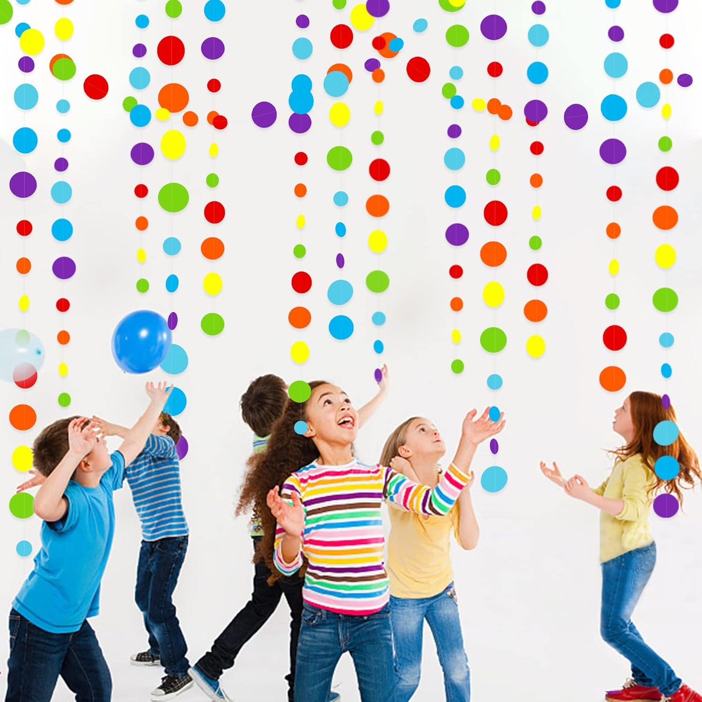46Ft Rainbow Garland Colorful Circle Dots Hanging Paper Streamer Backdrop Multi Color Polka Dot
