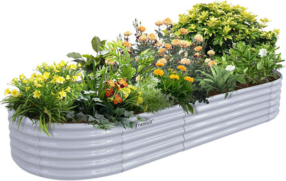 1 Pack 8x3x1.5FT Galvanized Raised Garden Bed Kit Oval Metal Ground Planter Box Outdoor Bottomless