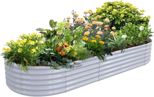1 Pack 8x3x1.5FT Galvanized Raised Garden Bed Kit Oval Metal Ground Planter Box Outdoor Bottomless