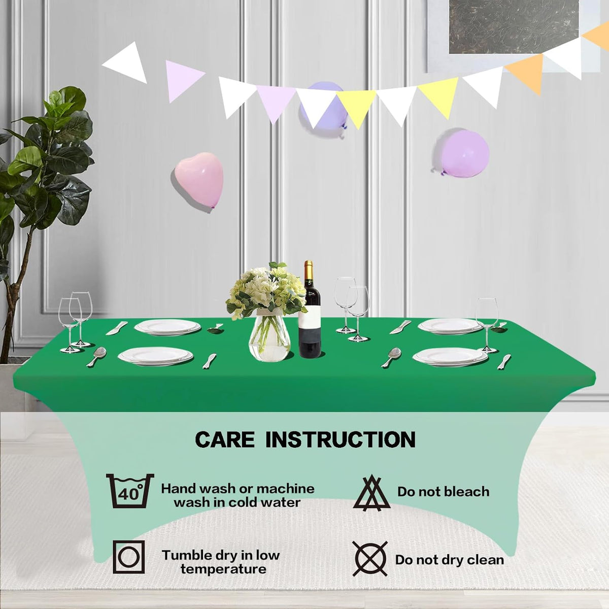 IVAPUPU 6FT Table Cloth for Rectangular Fitted Events Stretch Emerald Green Table Covers Washable