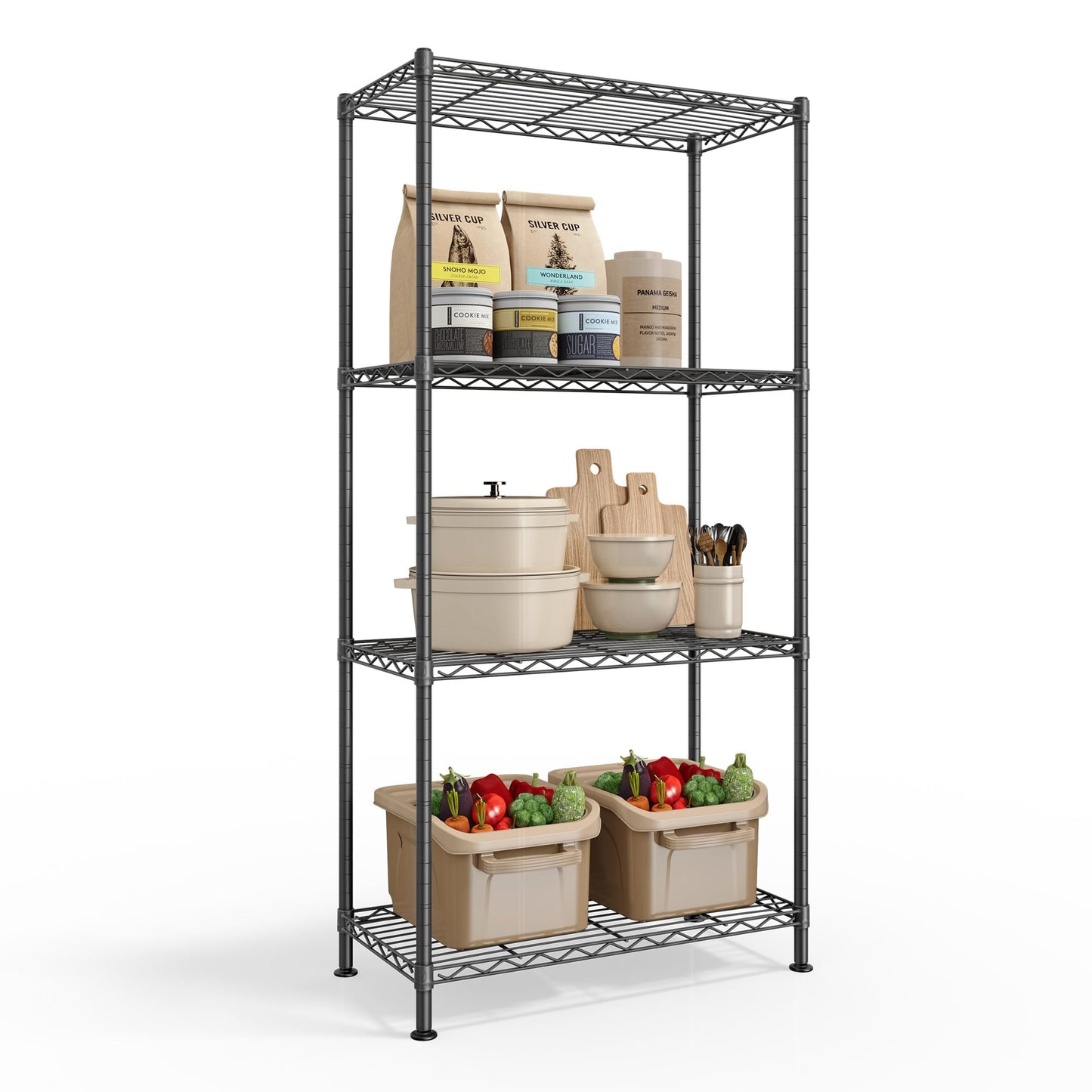 SONGMICS Storage Shelf, Metal Wire Shelving Unit, Adjustable Shelves, for Garage, Bedroom, Living