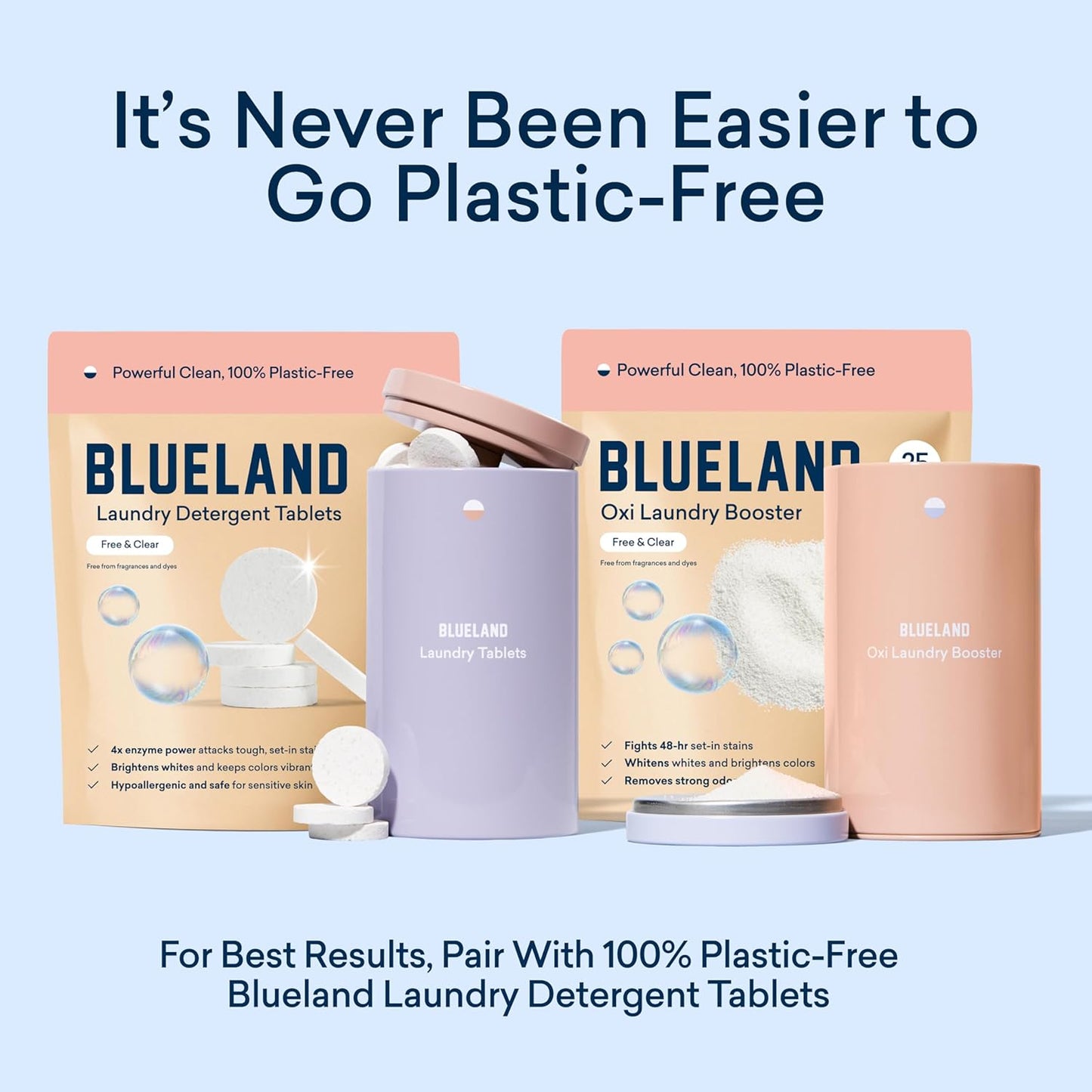 BLUELAND Oxi Laundry Booster Powder with Tin, Starter Set, Fragrance Free & Clear, 25 Loads, 17.6