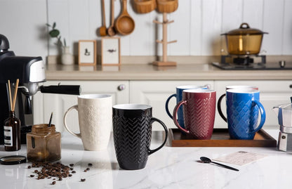 AmorArc Large Coffee Mugs Set of 6, 20oz Ceramic Tall Coffee Mugs Set with Textured Geometric