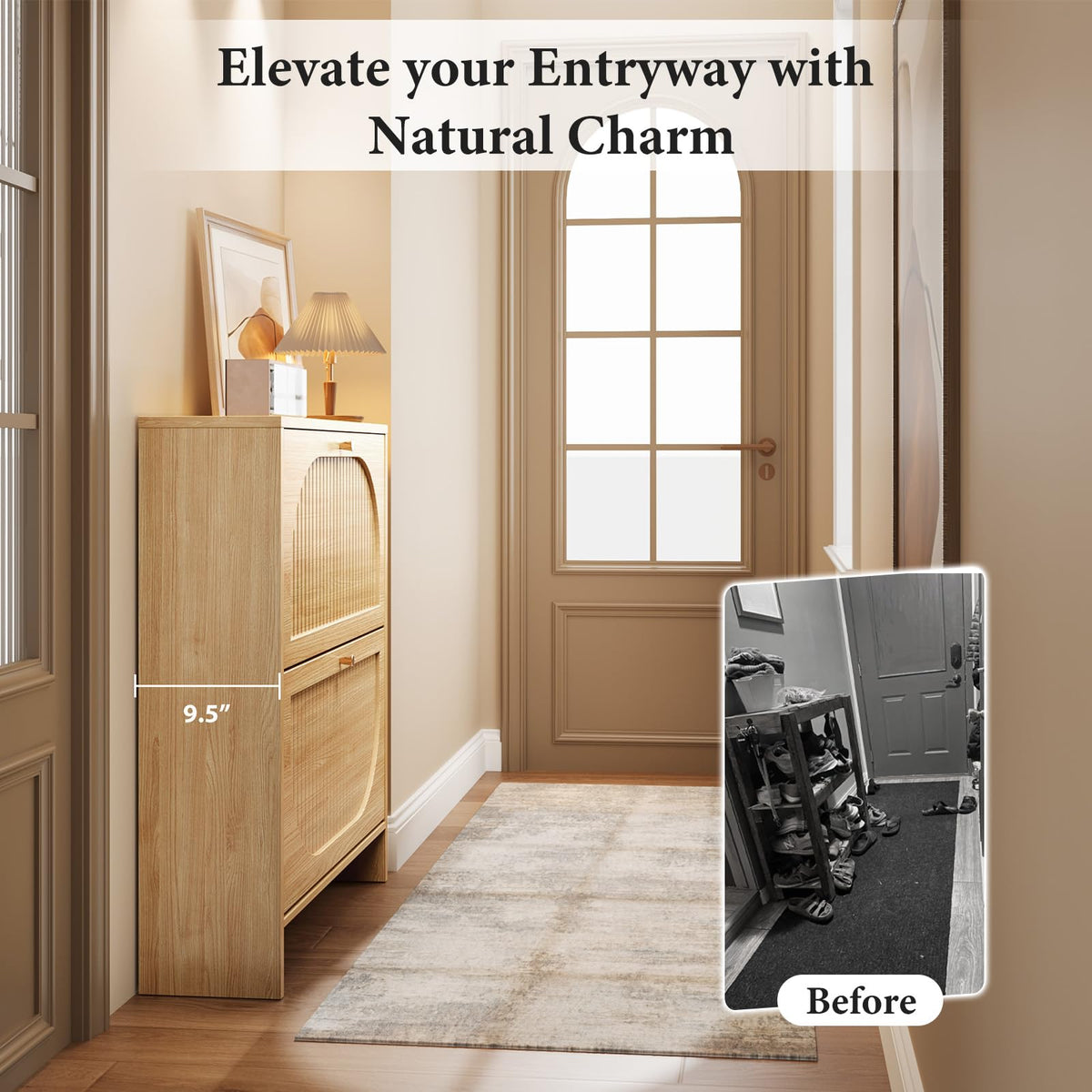 Nicetree Arch-Chic Shoe Cabinet for Entryway, Modern Mid-Century Shoe Storage Cabinet with Fluted