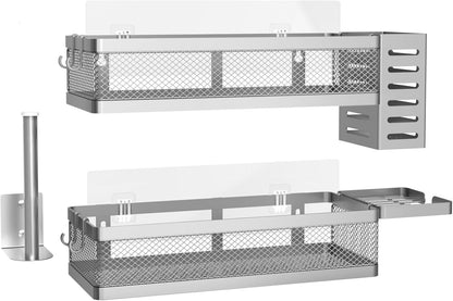 PUSDON Metal Wall Hanging Basket 2 Packs DIY Suitable for Multiple Scenes - Middle Silver Grey