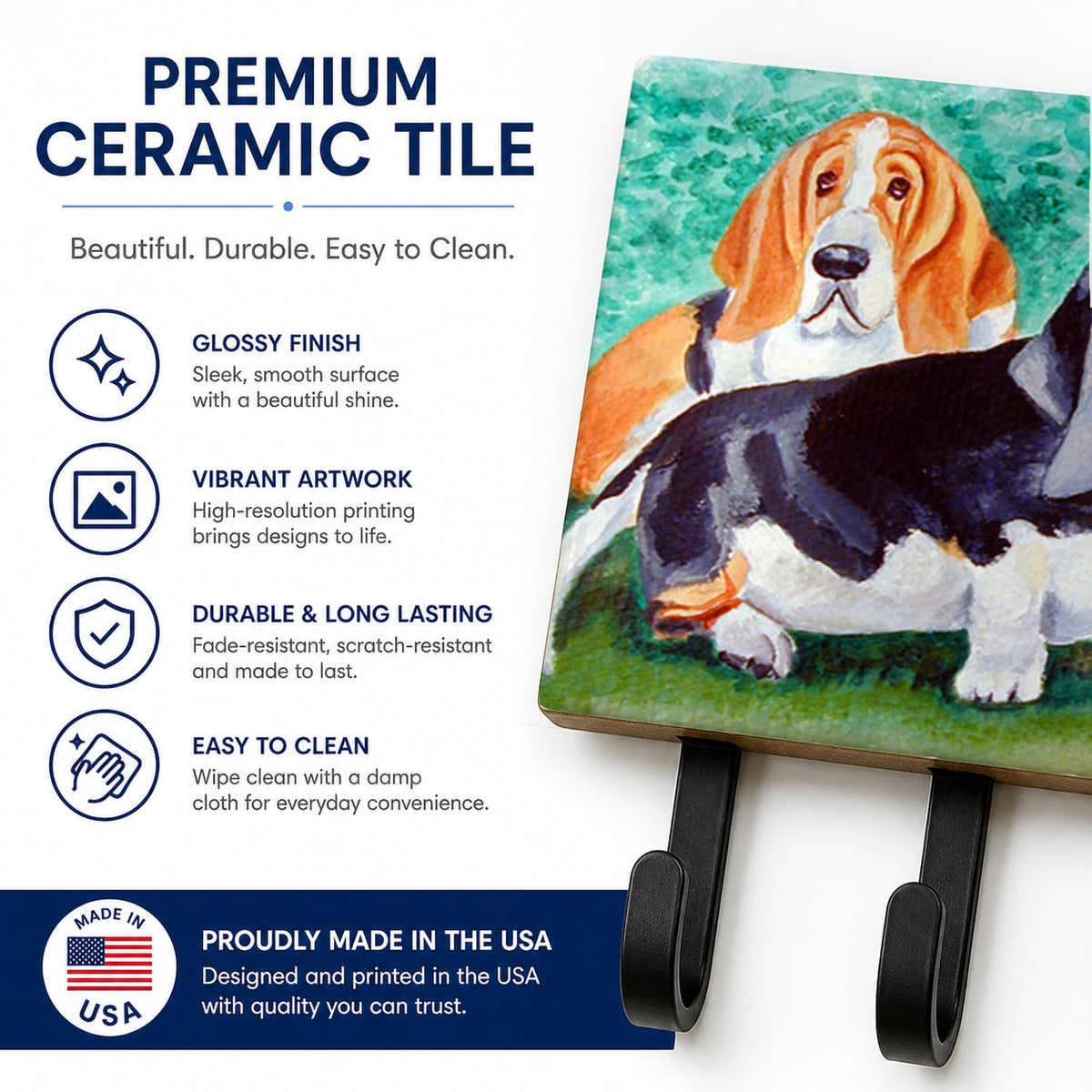 Caroline's Treasures 7061TH68 Basset Hound Double Trouble Leash or Key Holder, Wall Hooks, Key