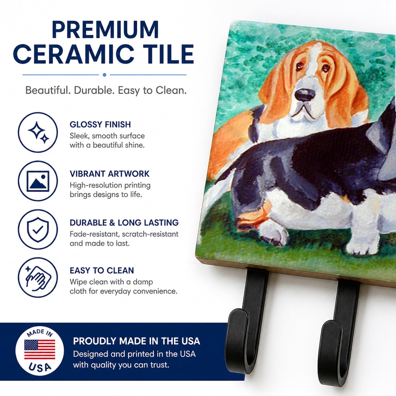 Caroline's Treasures 7061TH68 Basset Hound Double Trouble Leash or Key Holder, Wall Hooks, Key