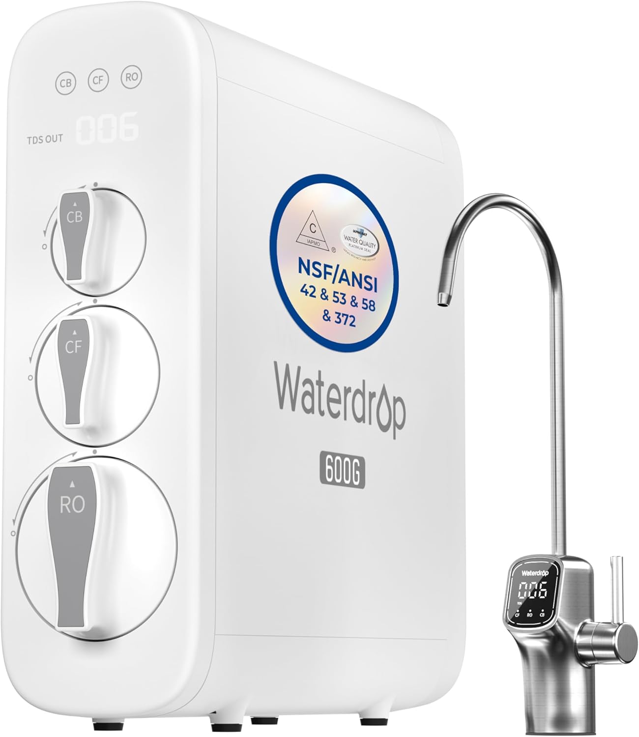 Waterdrop G3P600 Reverse Osmosis System, 8 Stage Tankless Reverse Osmosis Water Filter, NSF/ANSI 42