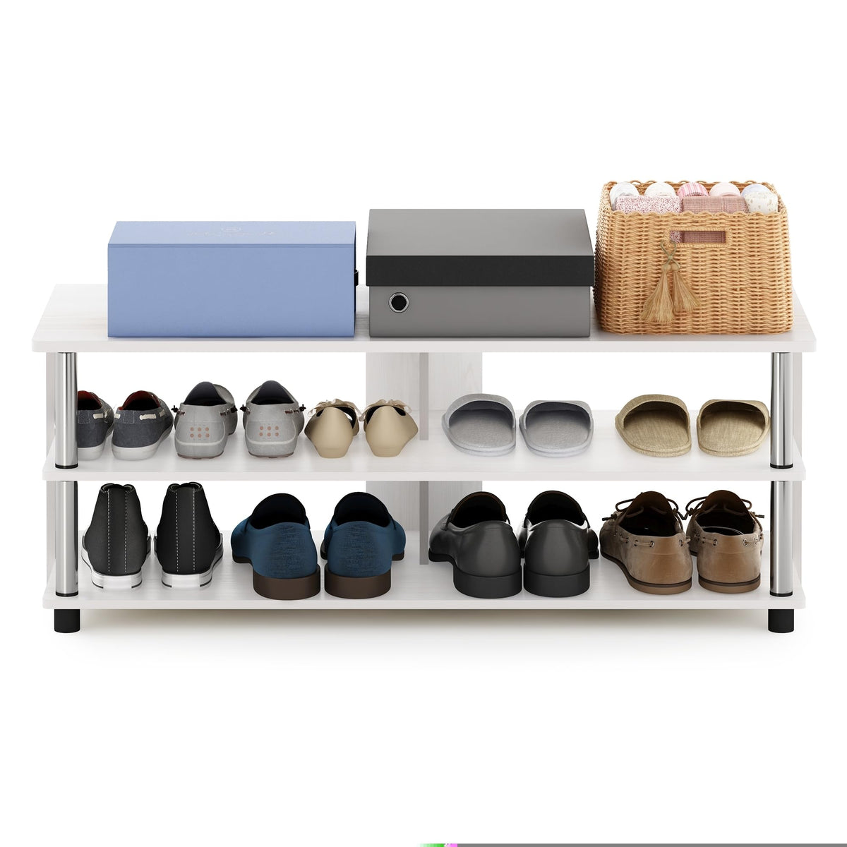 Furinno Turn-N-Tube Shoe Rack, 3-Tier Shoe Organizer, Compact Shoe Storage with Open Shelves and