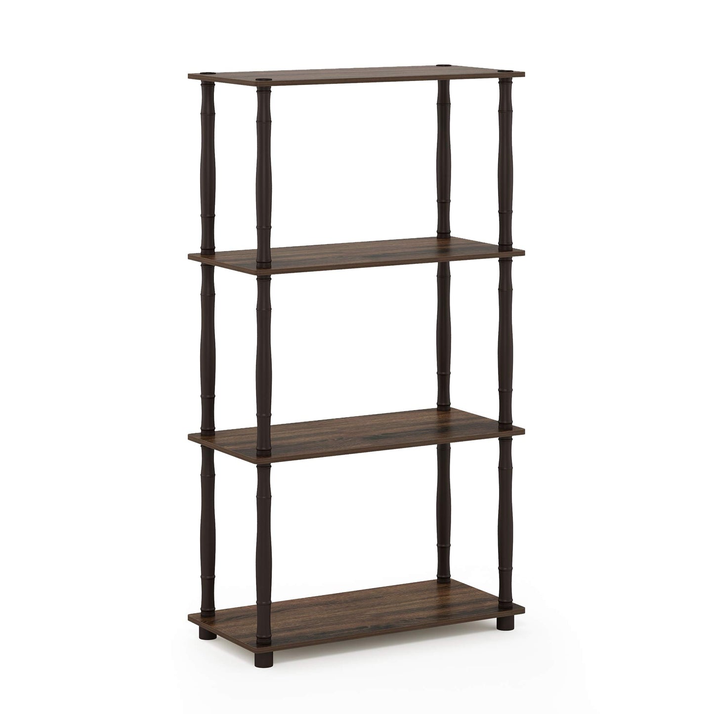 Furinno Turn-N-Tube 4-Tier Multipurpose Shelf Display Rack, Classic Tubes, Walnut/Brown