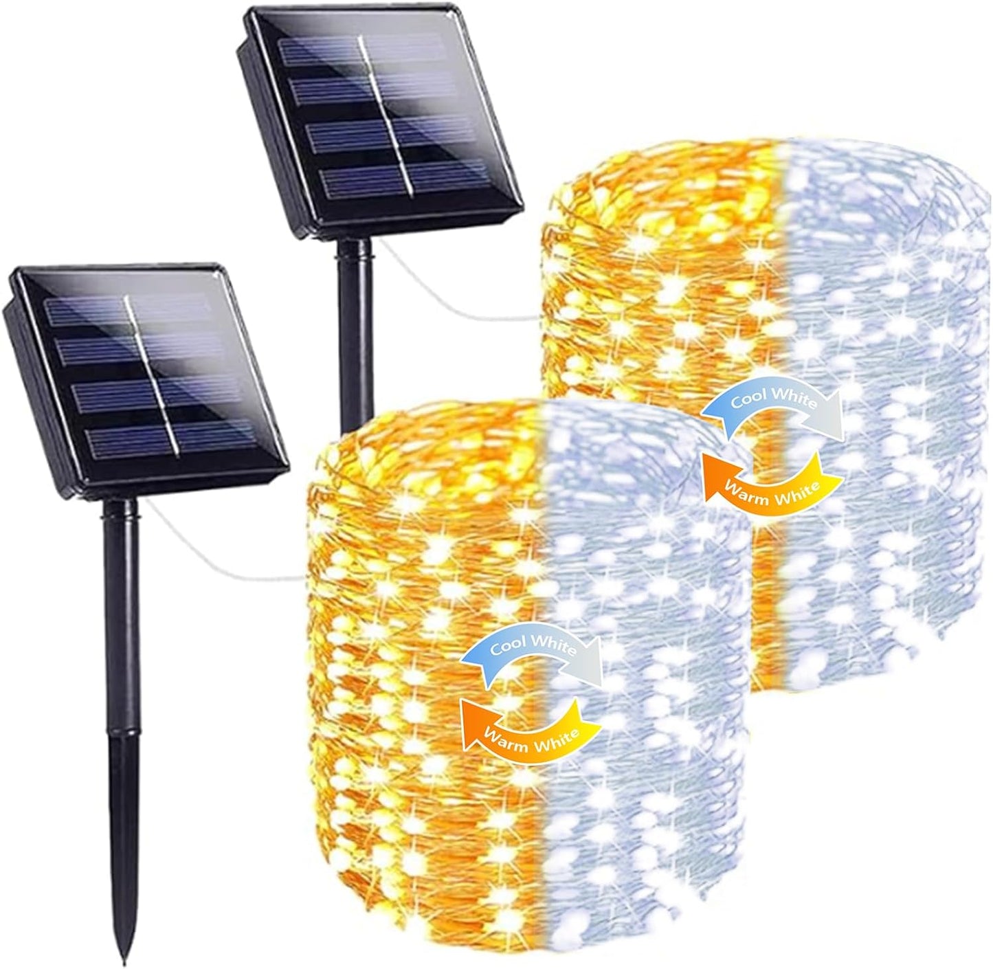 SANJICHA Warm White and Cool White Color Changing Solar String Lights, Extra-Long 2PK 144FT 400LED