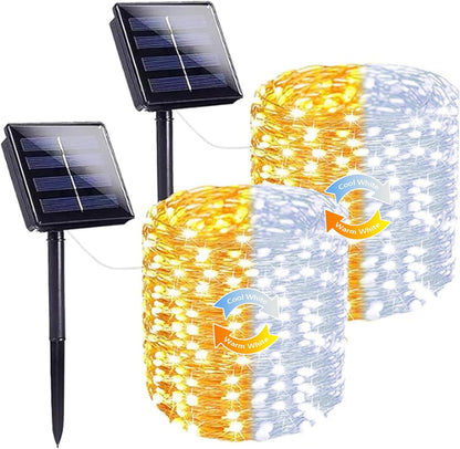 SANJICHA Warm White and Cool White Color Changing Solar String Lights, Extra-Long 2PK 144FT 400LED