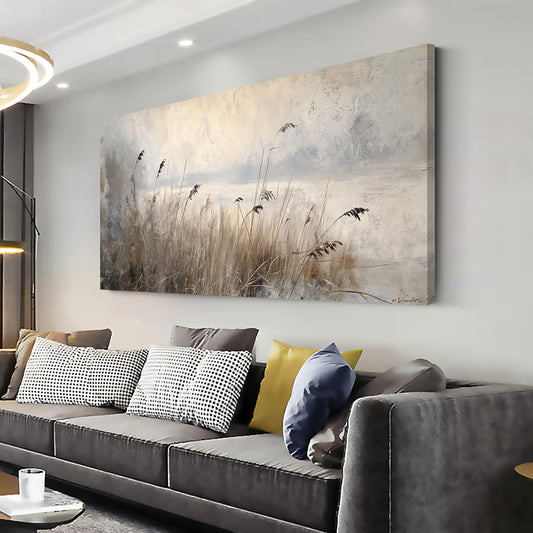 LASMOND Vintage Meadow Wall Art for Living Room Reed Grass Canvas Painting Prints Large Retro