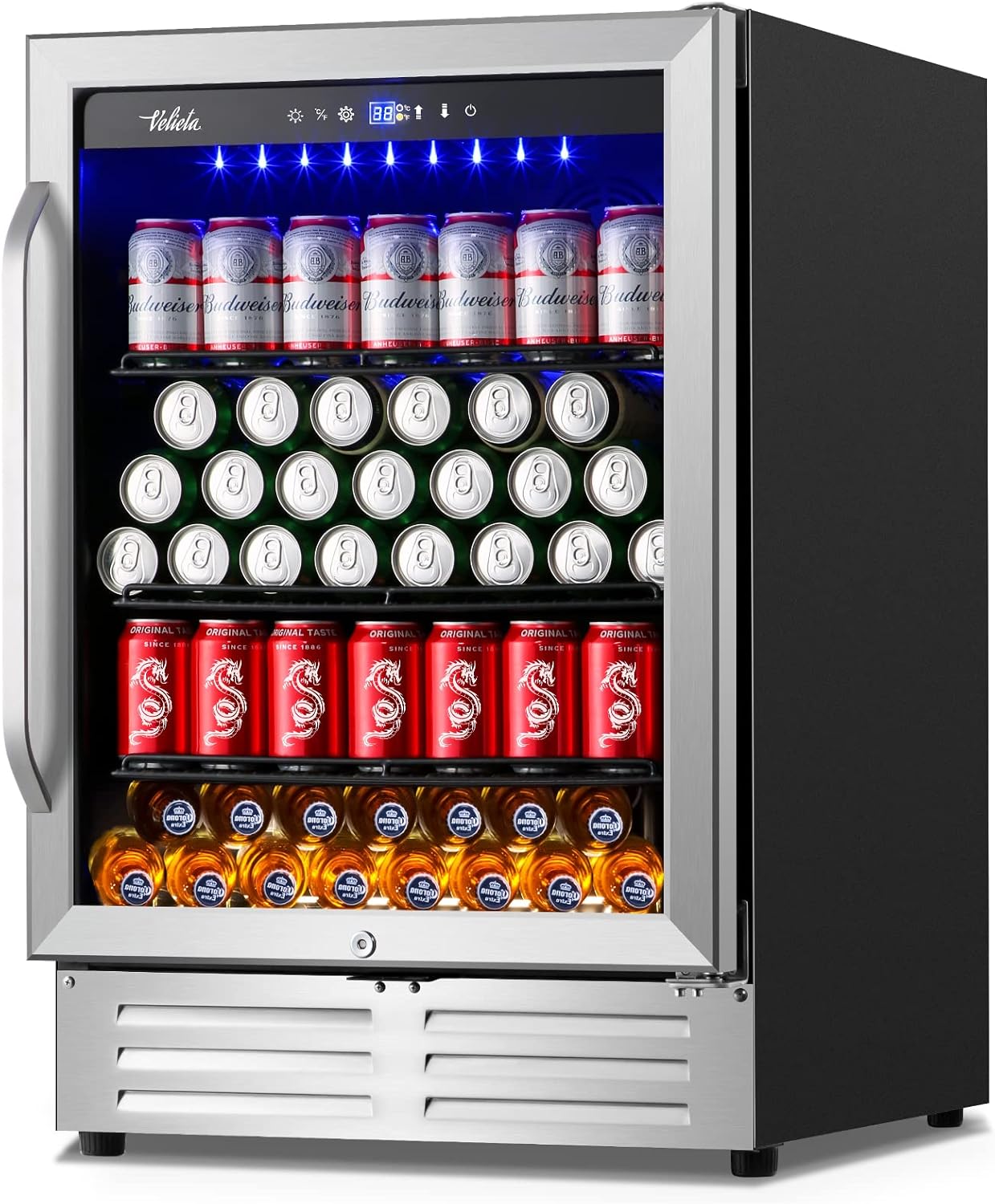 24 Inch Beverage Refrigerator Cooler,210 Cans Wide Beverage and Beer Fridge with Glass Door and