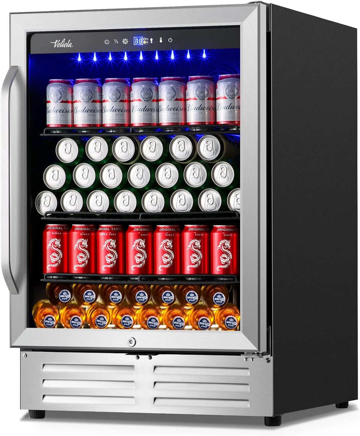 24 Inch Beverage Refrigerator Cooler,210 Cans Wide Beverage and Beer Fridge with Glass Door and