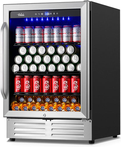24 Inch Beverage Refrigerator Cooler,210 Cans Wide Beverage and Beer Fridge with Glass Door and