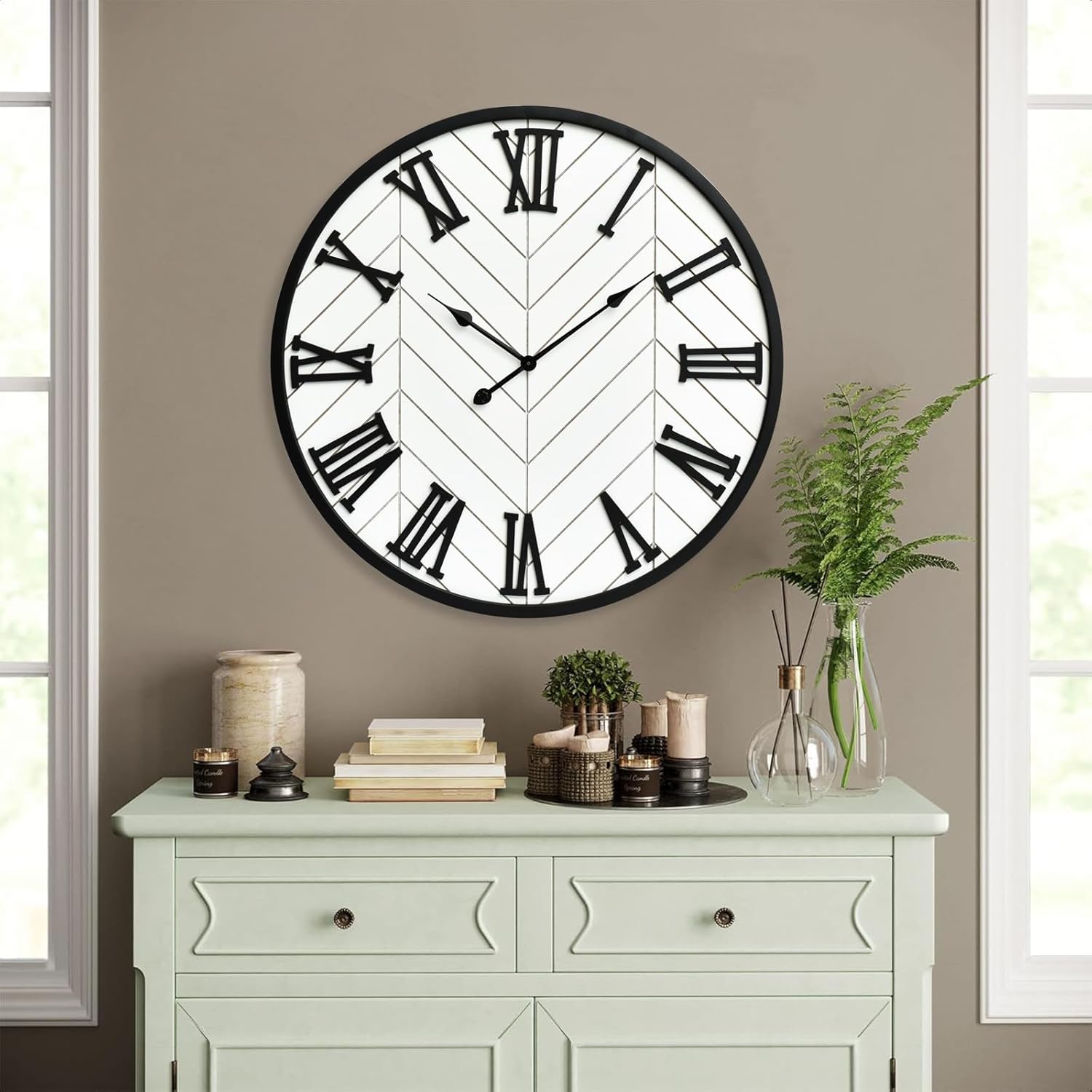 30 Inch Large Wall Clock Farmhouse Style - White Silent Non-Ticking Rustic Decor for Living Room