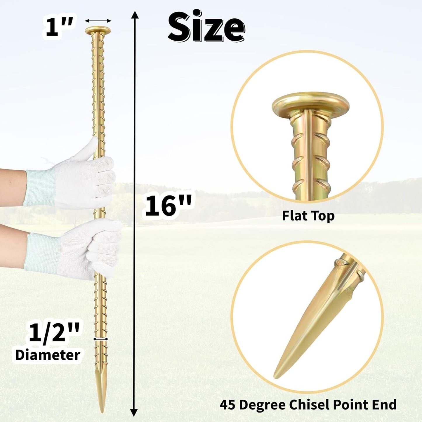 16 Inch Rebar Stakes 1/2 Inch Diameter Galvanized Steel Ground Anchors Heavy Duty Anchoring Spikes