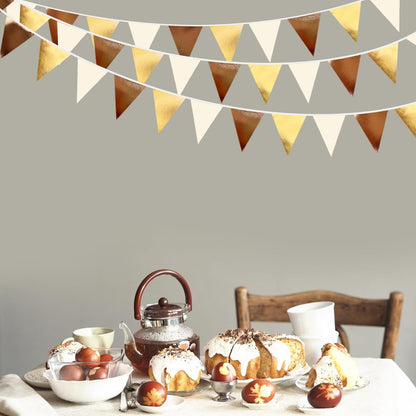 Brown Beige and Gold Party Decorations Fabric Triangle Pennant Banner Flag Bunting Garland for Boho