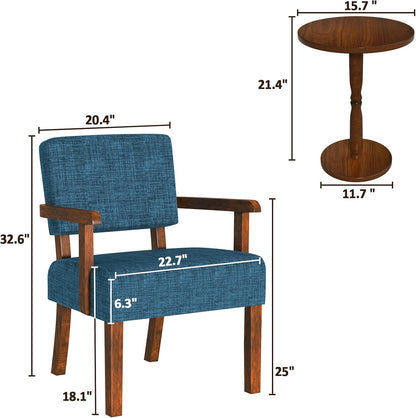 Accent Chair Set of 2 with Table, Living Room Chairs with Soft Seat and Armrests for Living Room