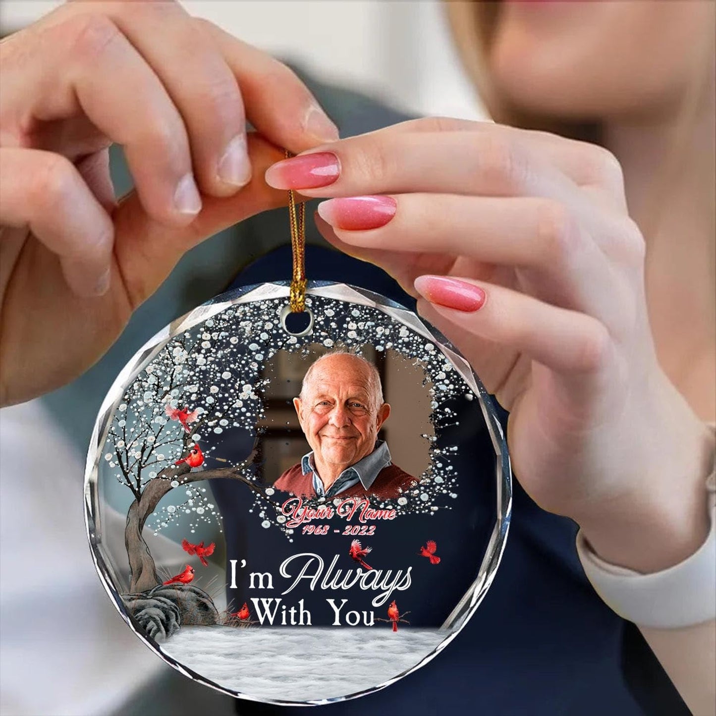 Personalized Memorial Glass Ornament, Custom Photo Christmas Ornament, Memorial Day Glass Ornament