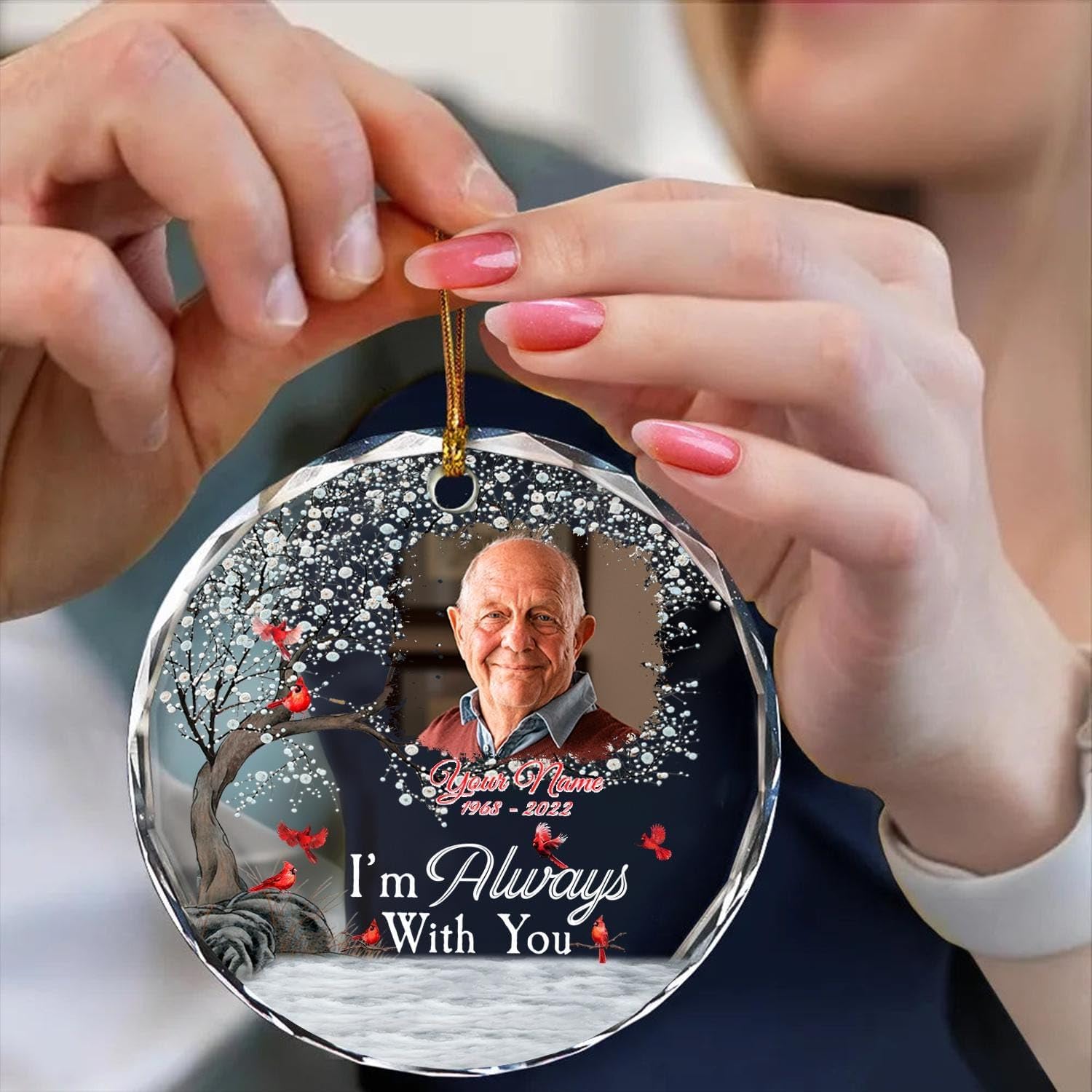 Personalized Memorial Glass Ornament, Custom Photo Christmas Ornament, Memorial Day Glass Ornament