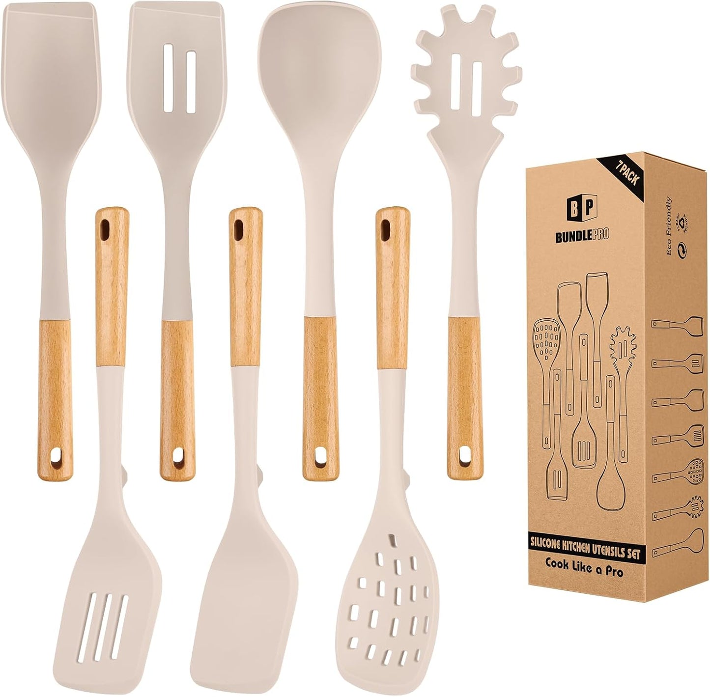 Silicone Kitchen Utensil Set for Non Stick Cookware, 7 Pcs Heat Resistant Cooking Utensils with