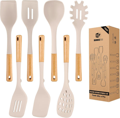 Silicone Kitchen Utensil Set for Non Stick Cookware, 7 Pcs Heat Resistant Cooking Utensils with