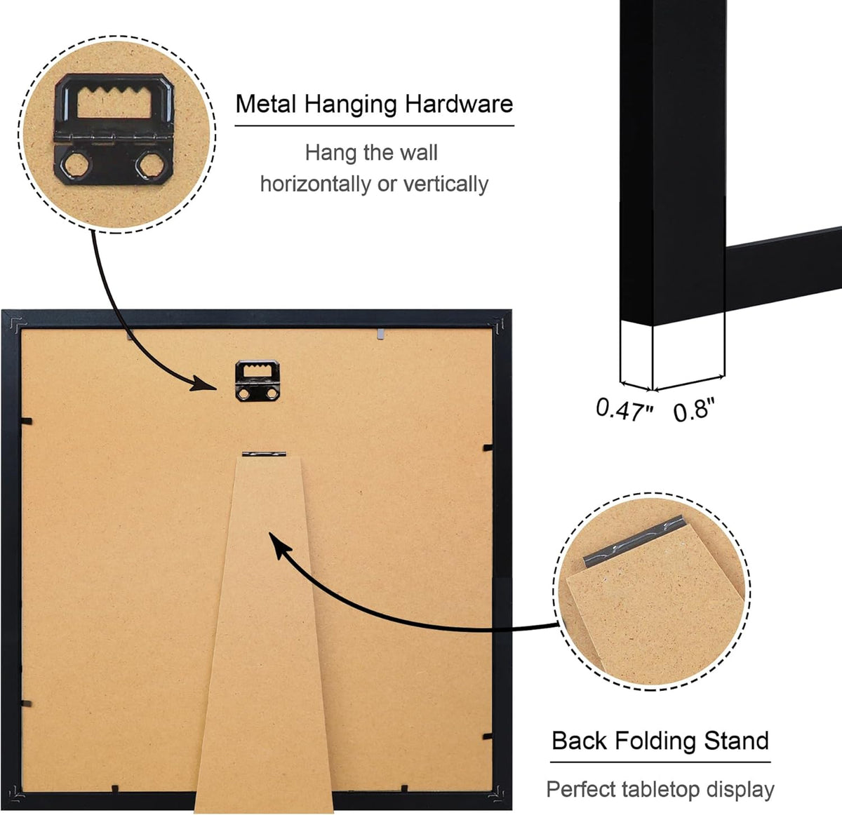 12x12 Picture Frame Set of 4, 12 x 12 Wood Photo Frames with Mat for 10x10 or 30x30cm Diamond