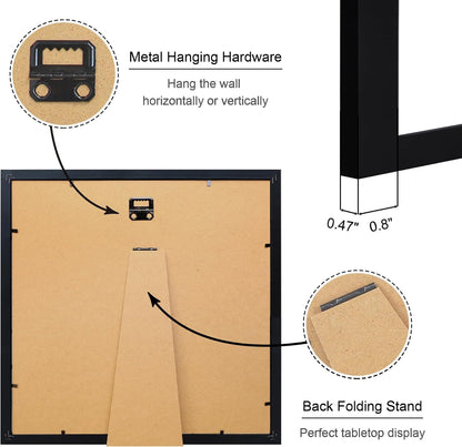 12x12 Picture Frame Set of 4, 12 x 12 Wood Photo Frames with Mat for 10x10 or 30x30cm Diamond