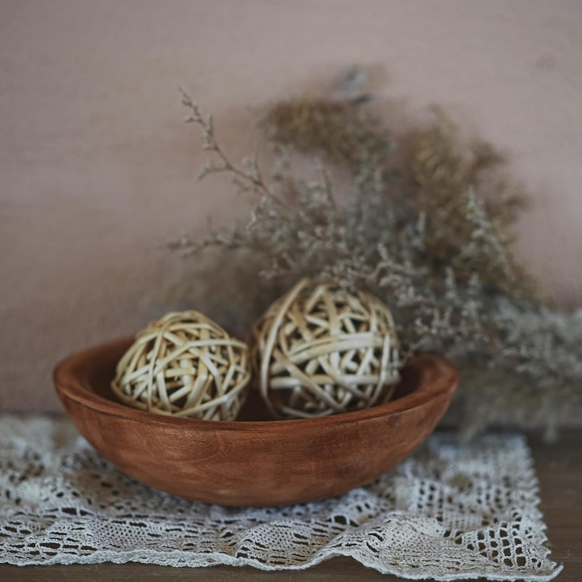 Hand Carved Wooden Decorative Bowl for Home Entryway Decor, Wood Centerpiece Bowl for Coffee Table