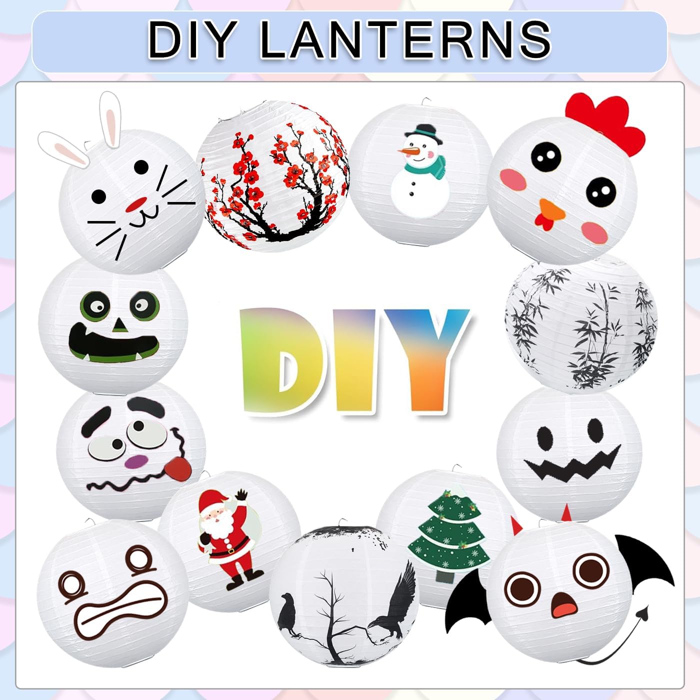 12Pcs Round Paper Lanterns Assorted Sizes (6" 8" 10" 12") for Home Decor, Restaurant, Church