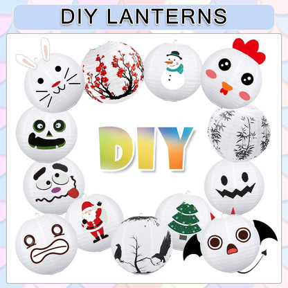 12Pcs Round Paper Lanterns Assorted Sizes (6" 8" 10" 12") for Home Decor, Restaurant, Church