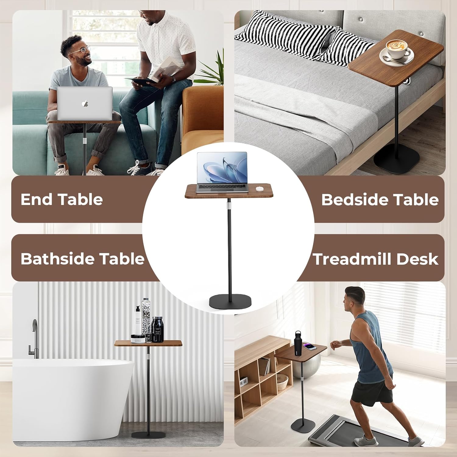 Portable Laptop Floor Stand, Bedside/Sofa Table with Height Adjustable 18''~47'', Stylish Movable