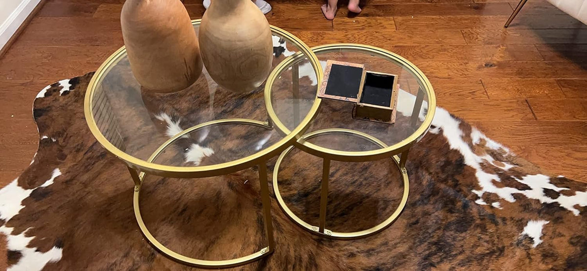 Round Nesting Coffee Table Gold Set of 2 for Living Room, Modern Side Tables with Sturdy Metal