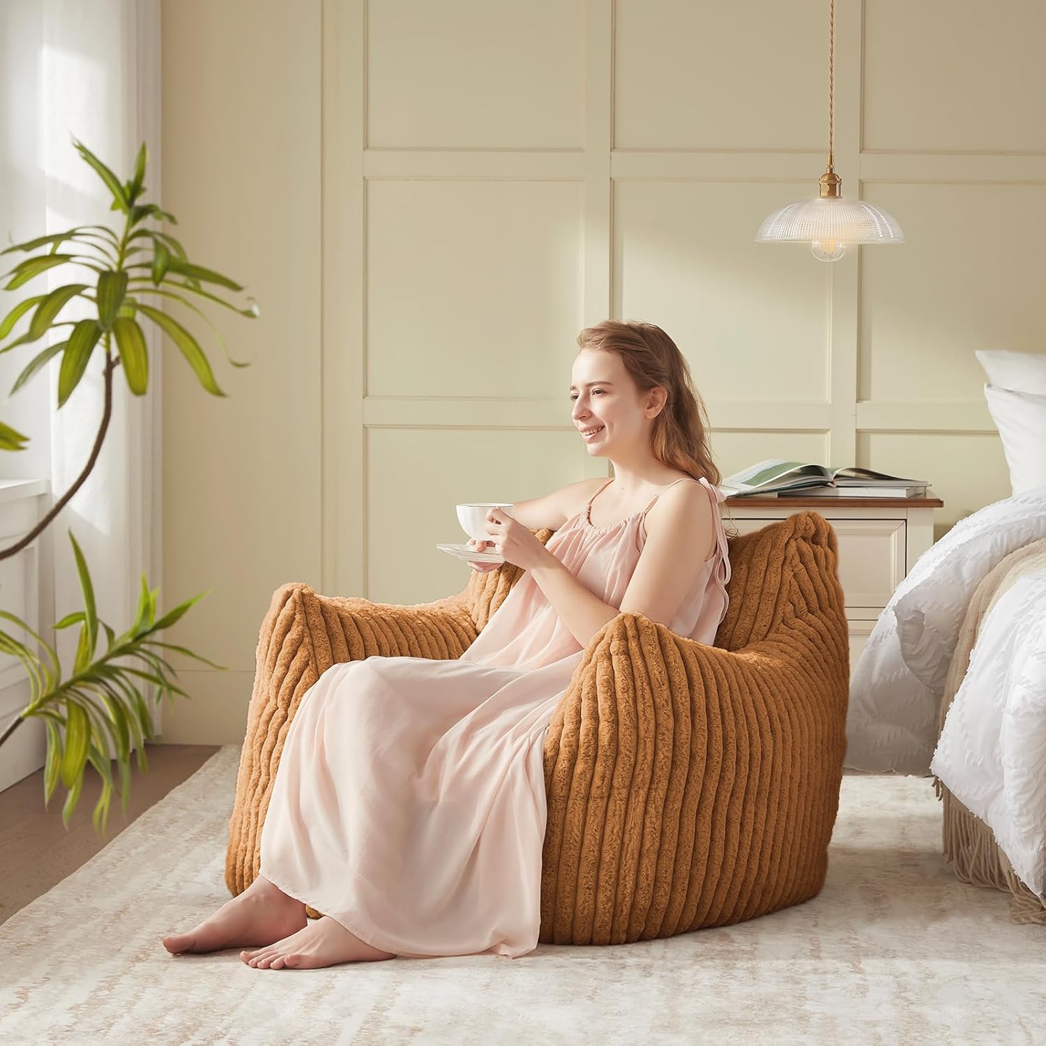 Giant Bean Bag Chairs for Adults Teens, Large Bean Bag Sofa Chairs with Filling Comfy Fuzzy BeanBag