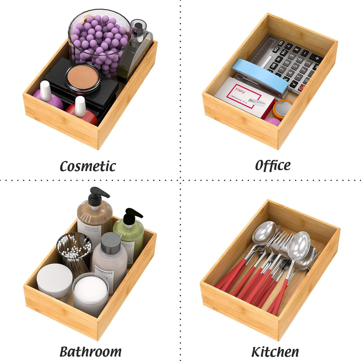 Bamboo Kitchen Drawer Organizer, Wooden Storage Box for Utensil Organizer Silverware Tray Cutlery