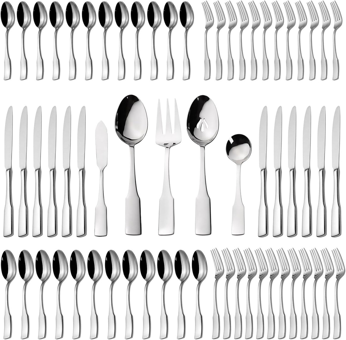 Alata Kate 65-Piece Silverware With Utensil-Serving Set, Service for 12, Stainless Steel Flatware