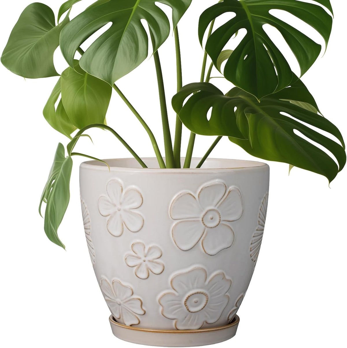 Ceramic Planter 8 Inch Plant Pot with Drainage Hole and Saucer Ceramic Pots for Indoor Plants