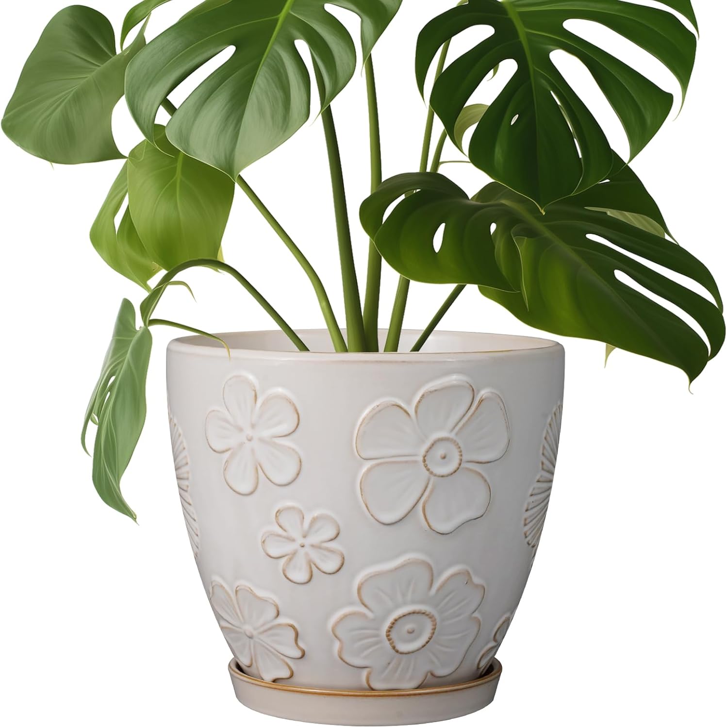 Ceramic Planter 8 Inch Plant Pot with Drainage Hole and Saucer Ceramic Pots for Indoor Plants