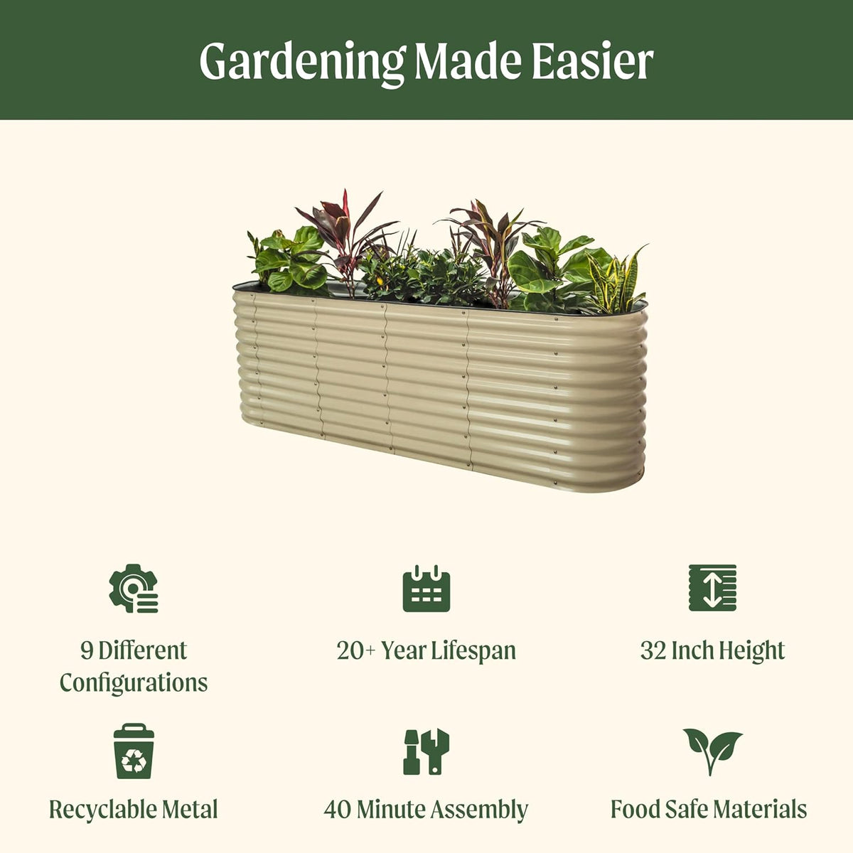 Vego garden 32" Extra Tall Raised Garden Bed Kits, 9 in 1 Modular Raised Planter Box for Vegetables