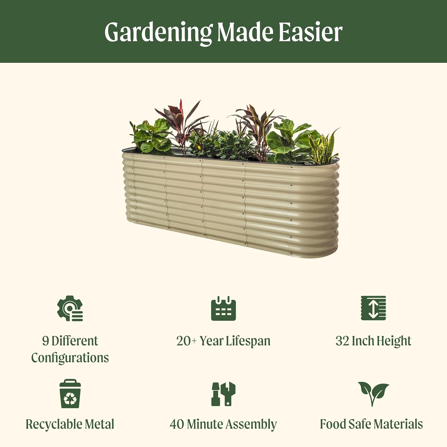 Vego garden 32" Extra Tall Raised Garden Bed Kits, 9 in 1 Modular Raised Planter Box for Vegetables