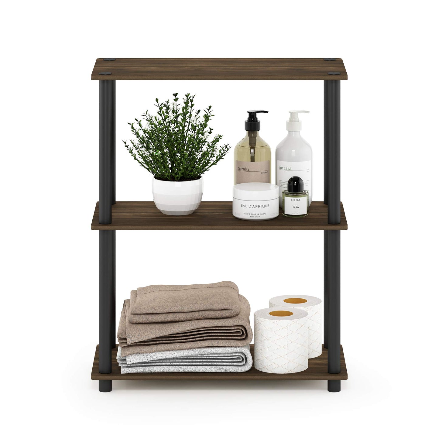 Furinno TURN-N-TUBE Storage Shelves, 3-Tier Book Shelf, Corner Shelf, Toolless Open Shelves, for