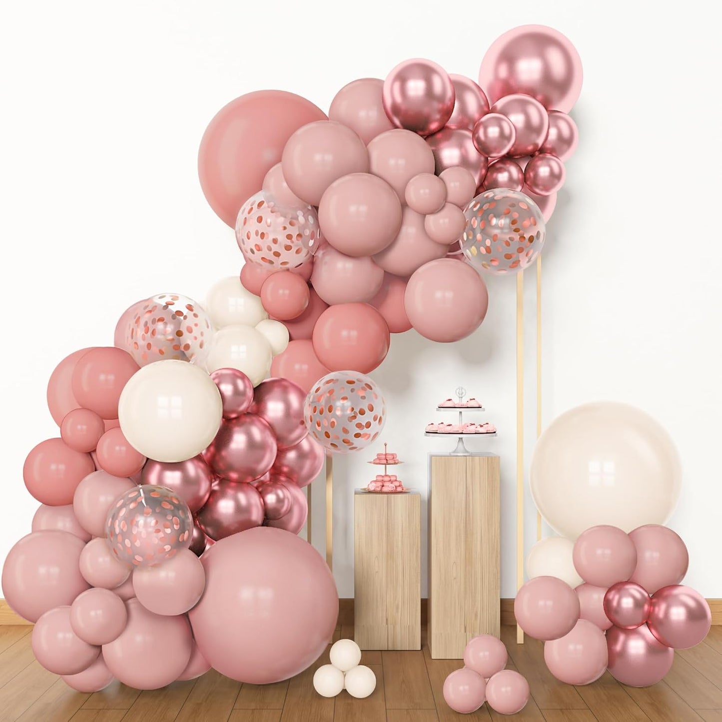 Amandir 153pcs Dusty Pink Balloon Garland Arch Kit, Different Sizes 18 12 10 5 inch Pink White Sand