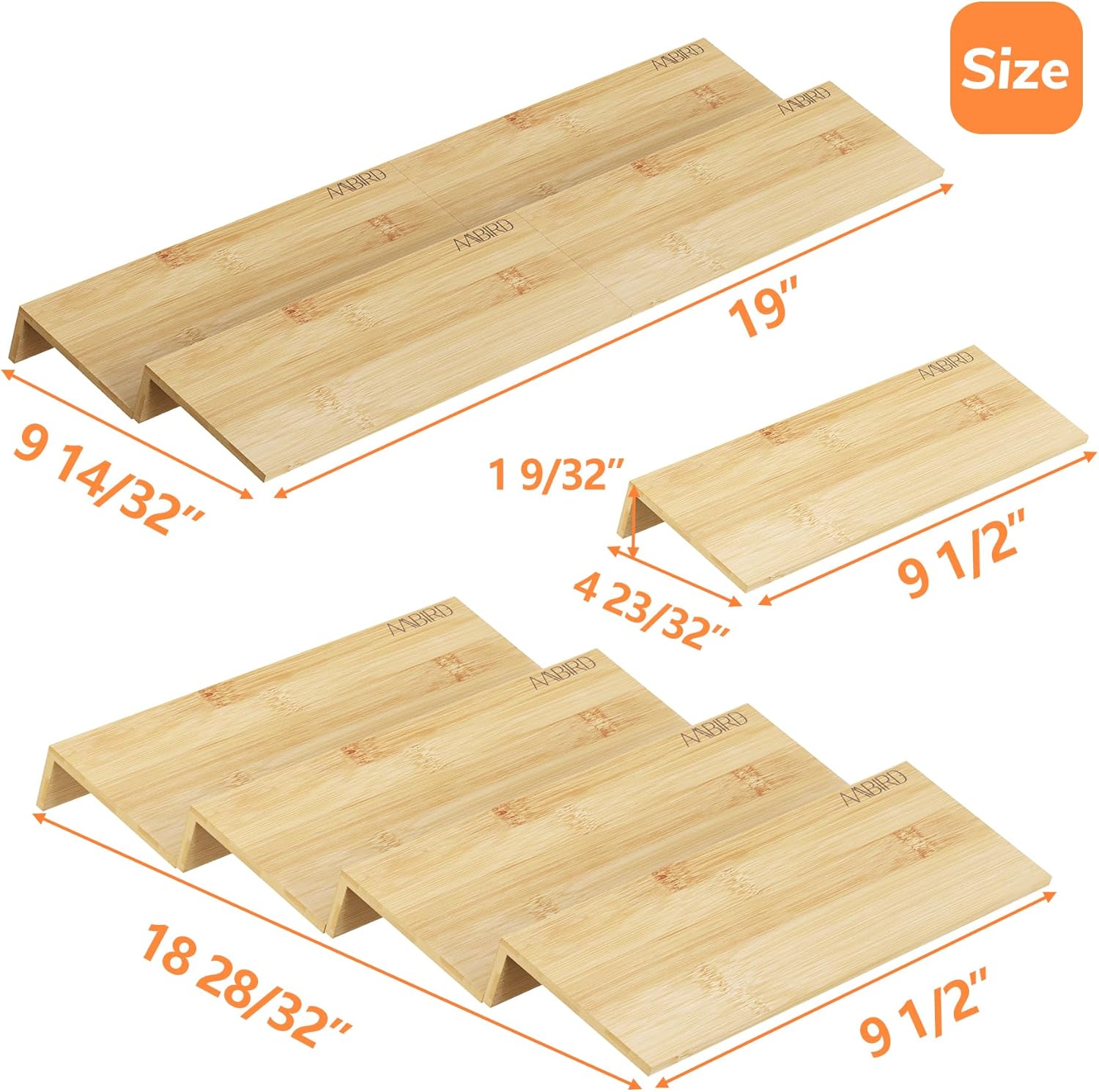 AMBIRD Bamboo Spice Drawer Organizer with Non-slip Mat,4 Tier Jar Spice Rack Tray 9.5'',Seasoning