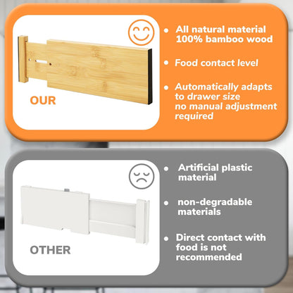 BAMEOS 4" High Bamboo Drawer Dividers - Adjustable Small Drawer Organizer - Kitchen, Dresser