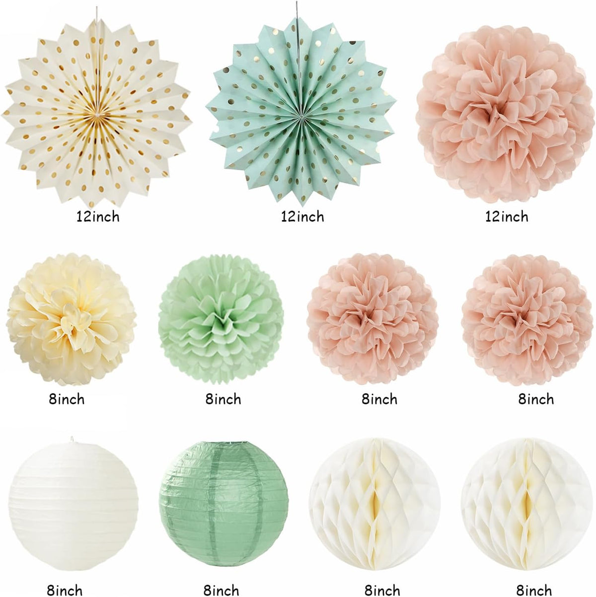 Sage-Green Blush-Pink Beige Birthday Party-Decorations - 21pcs Happy Banner,Cream Light Dusty Pink