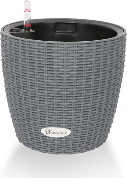 Dexceder 9x8 Inches Rattan Self Watering Planter Indoor Outdoor, Inner Pot Design, Thickened Table