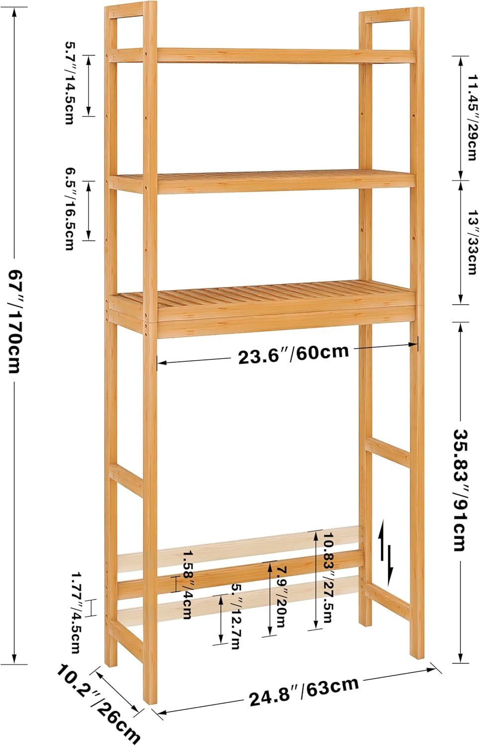 SMIBUY Bathroom Storage Shelf, Bamboo Over-The-Toilet Organizer Rack, Freestanding Toilet Space