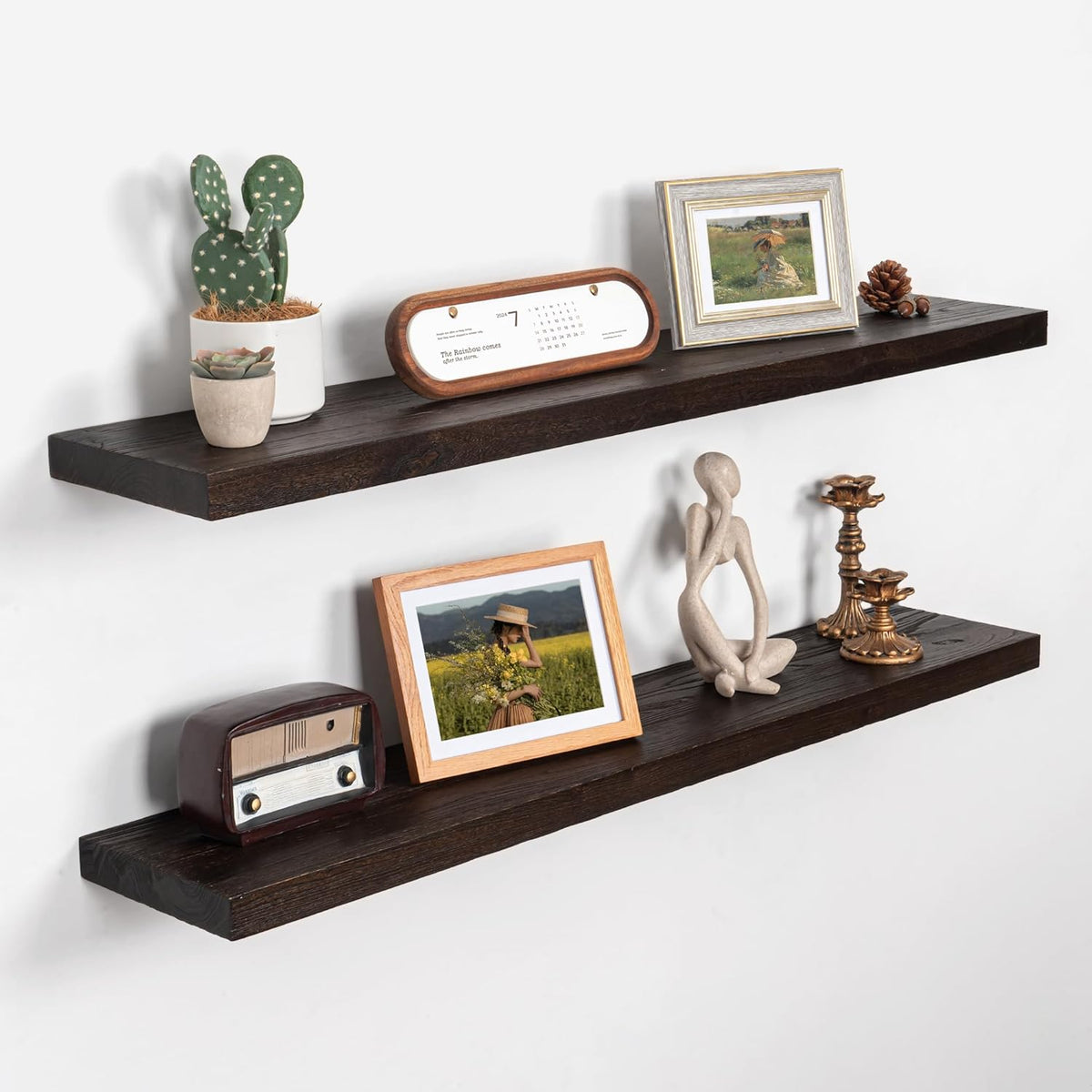 Axeman Floating Shelves for Wall - 40''W x 8'' D Rustic Solid Elm Wood Shelves for Storage, Wall